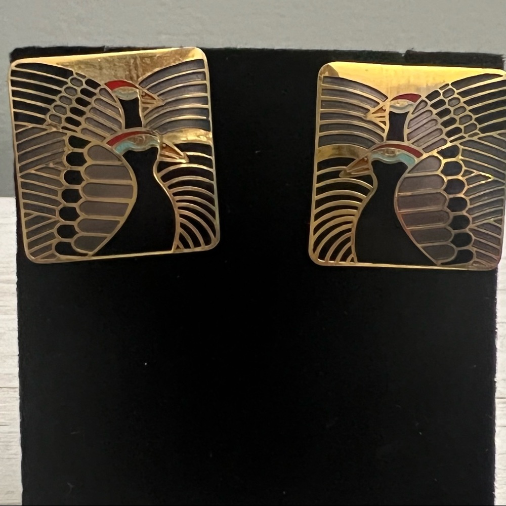 Laurel Burch Vintage 1980s Moondoves Gold Tone Earrings